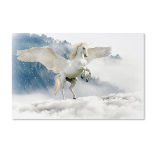 Puzzle 1000 Teile Landschaft Erwachsene Puzzle Papier Puzzle 3D Klassisches Puzzle，Verschneites Pegasus-Einhorn，DIY Moderne Kunst Hauptdekor（38x26cm）-D29 von ObuMI