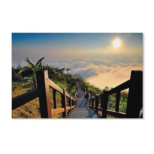 Puzzle 1000 Teile für Erwachsene，Landschaft, Berggipfel, Holztreppe，Klassische Puzzle Teenager Jungen Mädchen Puzzle DIY Moderne Wohnkultur Einzigartiges Geschenk Intellektuelles Spiel（50x70cm）-A54 von ObuMI