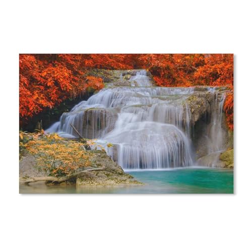 Puzzle 1000 Teile für Erwachsene，Wasserfälle Herbstbäume rote Blätter，Puzzle Teenager Jungen Mädchen Puzzle Schwieriges, Herausforderndes Puzzle für Partyspiele（38x26cm）-A341 von ObuMI