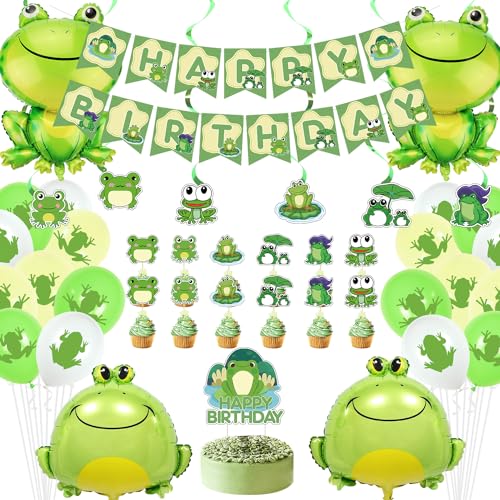 Obussgar Frosch Geburtstag Party Dekorationen - Frosch Party Supplies einschließlich Banner, Kuchen Topper, Hängenden Wirbelt, Ballons, für Frosch Themed Party (TH) von Obussgar