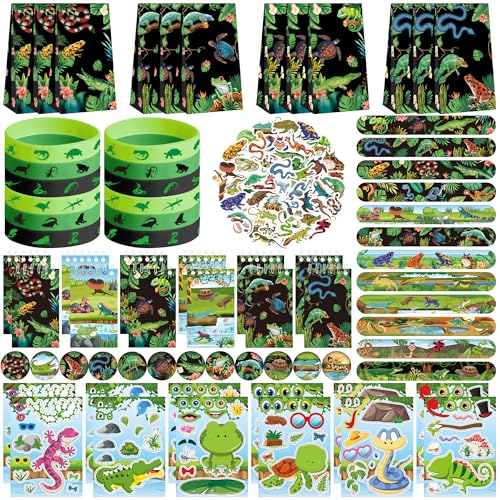 Obussgar Reptil Party Favor Supplies einschließlich Reptil-Geschenk-Taschen, Aufkleber, Abzeichen, Armbänder für Kinder Geburtstag Party Supplies von Obussgar