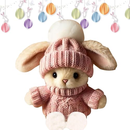 Ocastuted Bunny Hug Süßes Ostergeschenk, Süße Emotionale Unterstützung Positiver Häkelhasen, Pocket Hug Rabbit Puppe Mit Inspirierender Karte, Osterdekorationen Mit Gestrickten Hut von Ocastuted