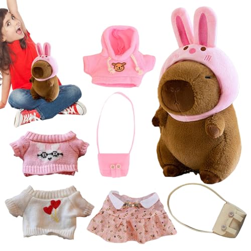 Ocastuted Capybara Plüsch Mit Kleidung & Accessoires, Capybara Plüsch Umarmt, Capybara Kostüm Dress Up Capybara Dekoration 9 Zoll Capybara Stofftiere Für Kinder Mädchen von Ocastuted