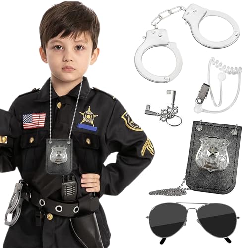 Handschellen Kinder Polizei Set,Handschellen Polizei Echt Stahl Set, Polizei Kostüm Kinder Zubehör,Rollenspiele Detective Accessoires für Kommissar, Karneval, Mottoparty Cosplay Polizei Herren Damen von Occtingkind