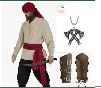 Occtingkind Mittelalterliches Kostüm Herrenkostüm, Herren-Renaissance-Kostüm, Halloween-Karnevalskostüm (Langarmhemd + Plus Size Freizeithose + Armbänder*2. + Bandana + Gürtel + Halskette) L von Occtingkind