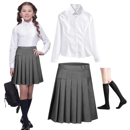 Occtingkind Zauberer Cosplay Kostüm für Erwachsene Kinder,Zauberer Set für Karneval Fasching Halloween,Zauberer Set Bluse,Rock,Zauberstab,Striped Tie,Socken (Kinder, 100) von Occtingkind