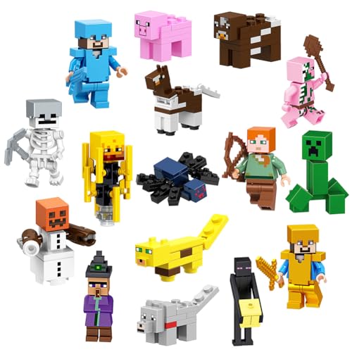 Occzin Mini Miner Craft Figuren - 16 Stück Miner Gamer Figuren Set Mine Craft Tortendeko Figuren Videospiel Figur Miner Gamer Bausteine Toys Geschenk für Kinder Junge Mädchen und Spielfans von Occzin