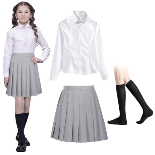 Zauberer Cosplay Kostüm 5 Stück Zauberer Kostüm Set für Kinder Erwachsene, Bluse Rock Krawatte Zauberstab Socken Zauberer Outfit für Halloween Karneval Faschings kostüme Cosplay Party (115) von Occzin