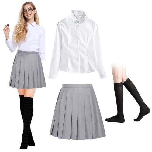 Zauberer Cosplay Kostüm 5 Stück Zauberer Kostüm Set für Kinder Erwachsene, Bluse Rock Krawatte Zauberstab Socken Zauberer Outfit für Halloween Karneval Faschings kostüme Cosplay Party (145) von Occzin