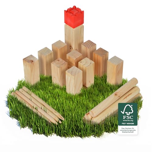 Ocean 5 Kubb - Original Wikinger Spiel | Premium Holzspiel im Stoffbeutel mit massiven Figuren | Schwedenschach Holz Outdoor Spiel Wurf Schach Spiele | Kubb Spiel für Kinder und Erwachsene | von Ocean 5