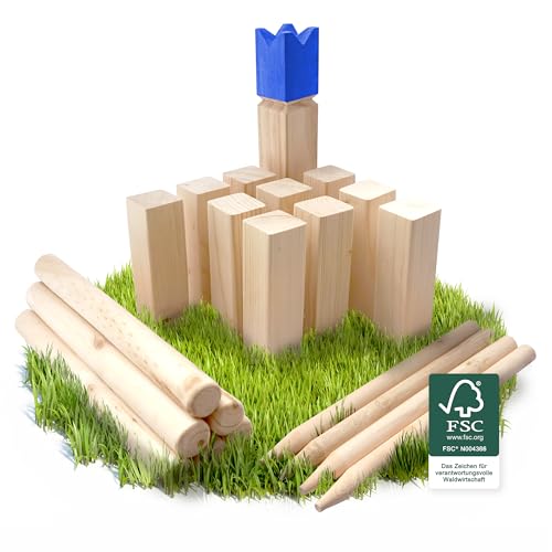 Ocean 5 Kubb - Original Wikinger Spiel | Premium Holzspiel im Stoffbeutel mit massiven Figuren | Schwedenschach Holz Outdoor Spiel Wurf Schach Spiele | Kubb Spiel für Kinder und Erwachsene | von Ocean 5