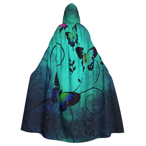 OdDdot Artistic Unisex Kapuzenumhang mit Schmetterlingsdruck, Hexen-Vampir-Zauberer-Robe für Halloween, Cosplay-Kostüme von OdDdot