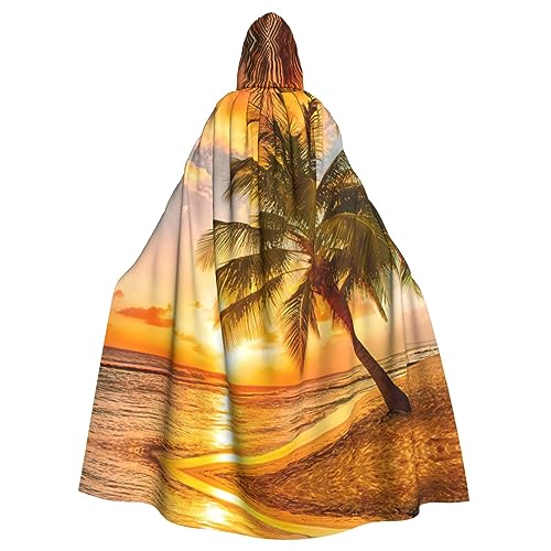 OdDdot Kapuzenumhang mit tropischem Strand, Palme, Sonnenuntergang, Unisex, Hexe, Vampir, Zauberer, Robe für Halloween, Cosplay-Kostüme von OdDdot