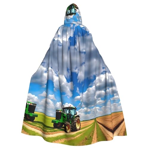 OdDdot Karnevals-Umhang mit Traktor unter blauem Himmel und weißen Wolken, Erwachsenen-Kapuzenumhang, Hexenkostüm für Männer und Frauen, Cosplay-Kostüme von OdDdot