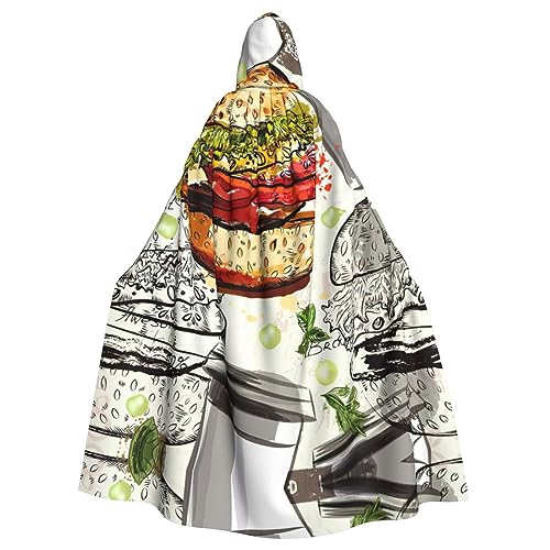 OdDdot Lustiges Essen Hamburger und Tassen Druck Unisex Kapuzenumhang Kapuzenmantel Hexe Vampir Zauberer Robe für Halloween Cosplay Kostüme von OdDdot