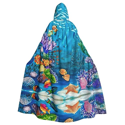 OdDdot Ocean Sea Turtle Tropical Fish Seestern Print Unisex Hooded Cloak Hooded Robe, Witch Vampire Wizard Robe For Halloween Cosplay Costumes von OdDdot