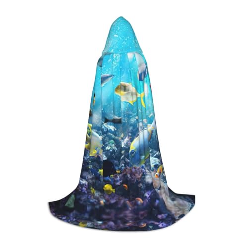 Odddot Farbenfroher 3D-Umhang mit Meereslandschaft unter Wasser tropischer Fische, unisex, Hexen-Zauberer-Umhang, Vampirumhang für Halloween, Cosplay-Kostüme von Odddot