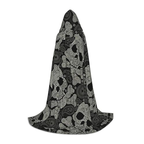 Odddot Kapuzenumhang mit Totenkopf-Aufdruck, Unisex-Umhang, Hexen-Zauberer-Umhang, Vampirumhang für Halloween, Cosplay-Kostüme von Odddot