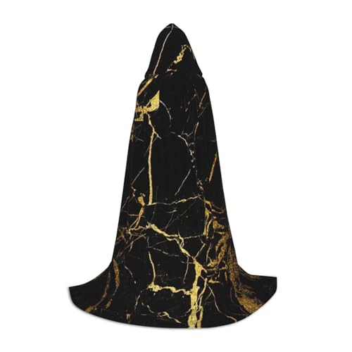 Odddot Schwarz-goldener Kapuzenumhang mit Marmor-Druck, Unisex-Umhang, Hexen-Zauberer-Umhang, Vampirumhang für Halloween, Cosplay-Kostüme von Odddot