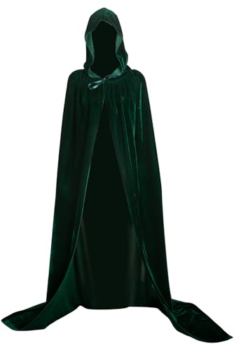 Oddfirm Umhang mit Kapuze Lange Kapuzenmantel Samt Umhang Mittelalter Hexen Vampir Robe Cape Mantel Satin Halloween Karneval Party Kostüm von Oddfirm