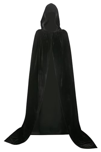 Oddfirm Umhang mit Kapuze Lange Kapuzenmantel Samt Umhang Mittelalter Hexen Vampir Robe Cape Mantel Satin Halloween Karneval Party Kostüm von Oddfirm