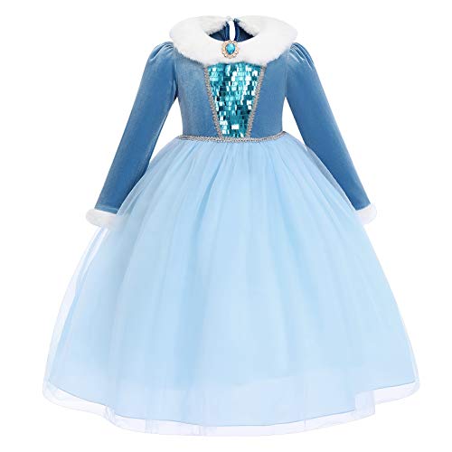 Odizli Anna und Elsa Kleid Kinder Mädchen Frozen Eiskönigin 2 Verkleidung Prinzessin Kostüm Halloween Karneval Geburtstag Cosplay Faschingskostüm Schneeflocke Samt Kleid Hellblau 01-1PC 3-4 Jahre von Odizli