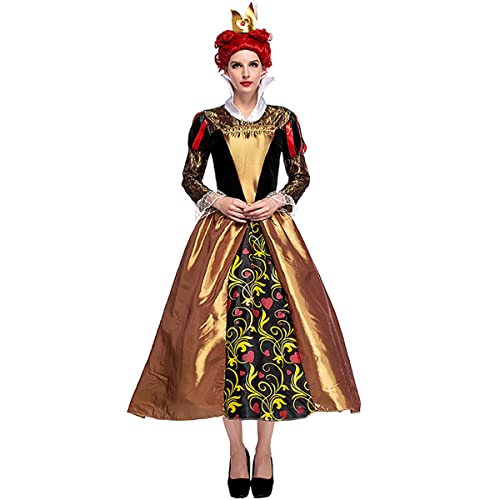 Odizli Herzkönigin Kostüm Damen Erwachsene Alice im Wunderland Herz-Königin Rote Königin Kleid Halloween Karneval Fasching Party Cosplay Faschingskostüme Prinzessin Ballkleid+Krone Gelb M von Odizli