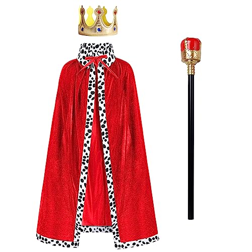 Odizli Kinder Junge Erwachsene Herren Ritter Prinz Kostüm Zepter Krone König Verkleidung Umhang Königsmantel Halloween Weihnachten Karneval Geburtstag Party Cosplay Faschingskostüme Rot 4-9 Jahre von Odizli