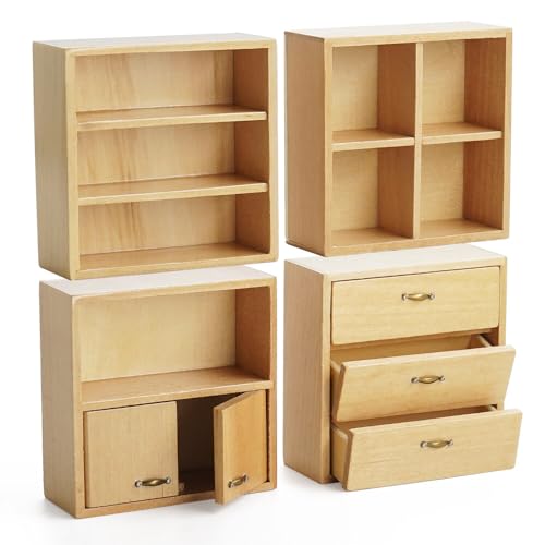 Odoria Puppenhaus Bücherregal Wandregale Miniatur: 1/12 Maßstab Regal Offen für Wohnzimmer Büro Modern - Mini Möbel Holz Neutral 4 STK - Wand Sideboard Würfel Stapelbar Odoria Puppenhaus Bücherregal Wandregale Miniatur: 1/12 Maßstab Regal Offen für Wohnzimmer Büro Modern - Mini Möbel Holz Neutral 4 STK - Wand Sideboard Würfel Stapelbar von Odoria