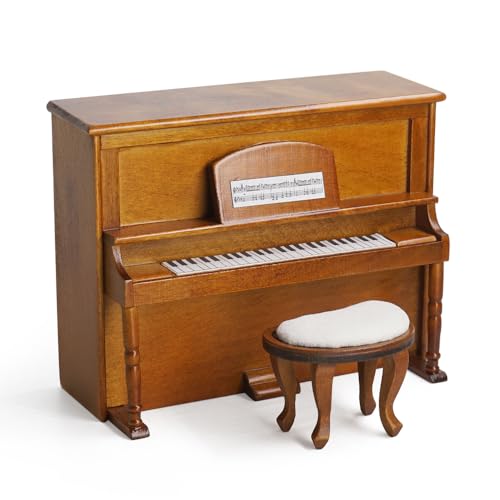 Odoria Puppenhaus Klavier Tastatur Miniatur: 1/12 Maßstab Digitalpiano Braun Keyboard mit Klavierbank - Mini Musikinstrument Modell Holz Möbel Vintage Antik Wohnzimmer von Odoria