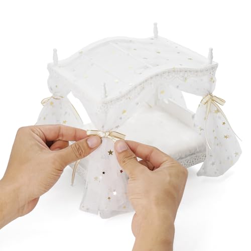 Odoria Puppenhaus Prinzessin Bett Miniatur: 1/12 Maßstab Puppenbett Weiß Luxuriös für 15cm Puppe Schlafzimmer - Mini Himmelbett Möbel mit Betthimmel Holz Odoria Puppenhaus Prinzessin Bett Miniatur: 1/12 Maßstab Puppenbett Weiß Luxuriös für 15cm Puppe Schlafzimmer - Mini Himmelbett Möbel mit Betthimmel Holz von Odoria