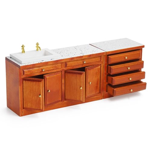 Odoria Puppenhaus Spüle Küchentheke Miniatur : 1/12 Maßstab Tisch mit Waschbecken Schublade für Vintage Restaurant Speisekammer Antik Retro - Mini Küche Möbel Braun Holz 2Stk Odoria Puppenhaus Spüle Küchentheke Miniatur : 1/12 Maßstab Tisch mit Waschbecken Schublade für Vintage Restaurant Speisekammer Antik Retro - Mini Küche Möbel Braun Holz 2Stk von Odoria