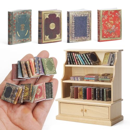 Odoria Wichtel Zubehör Miniatur Bücherregal: 49Stk 1/12 Maßstab Puppenhaus Buch Regal Vintage Für Schule Bibliothek Büro Viktorianisch - Mini Wohnzimmer Möbel Holz Antik Retro DIY von Odoria