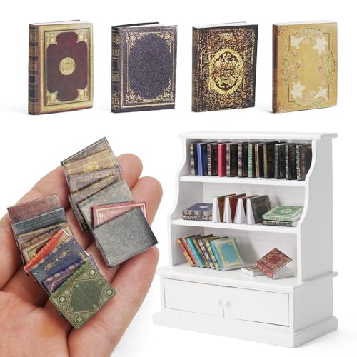 Odoria Wichtel Zubehör Miniatur Bücherregal: 49Stk 1/12 Maßstab Puppenhaus Buch Regal Vintage Für Schule Bibliothek Büro Viktorianisch - Mini Wohnzimmer Möbel Weiß Holz Antik Retro DIY von Odoria