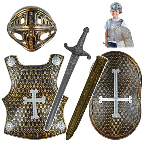 Odoukey 4pcs/Set Knight Rüstung, Kinder mittelalterlich Kostüm umfassen Helmschildschwert -Rüstung für Rollenspiele Cosplay Halloween Bronze Odoukey 4pcs/Set Knight Rüstung, Kinder mittelalterlich Kostüm umfassen Helmschildschwert -Rüstung für Rollenspiele Cosplay Halloween Bronze von Odoukey