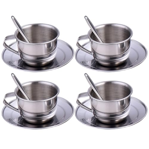 Odoukey Tee-Set für Kinder, hitzebeständige Edelstahl mit 4 70 ml Tasse 4 Saucer-Löffel für Mädchen und Jungen Odoukey Tee-Set für Kinder, hitzebeständige Edelstahl mit 4 70 ml Tasse 4 Saucer-Löffel für Mädchen und Jungen von Odoukey