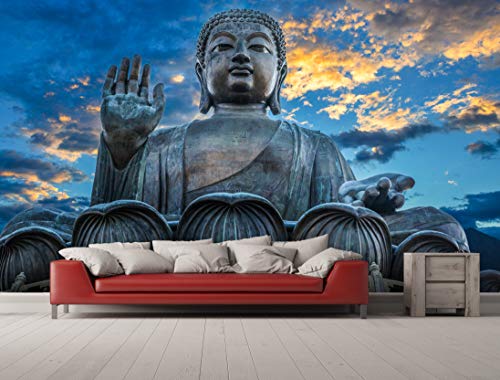 Oedim - Vinyl-Fototapete Wandtattoo Statue Buddha Sonnenuntergang | Fototapete für Wände | Wandbilder | Dekorative Vinyl | 500 x 300 cm | Dekoration für Esszimmer, Wohnzimmer, Zimmer von Oedim