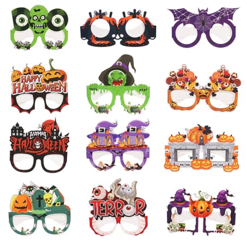 Oemmn Halloween Brille Dekorationen Set of 24 Halloween Paper Glasses Halloween Foto Requisiten Kürbis Spinne Hexenhut Halloween Partybrille Halloween Geschenke von Oemmn