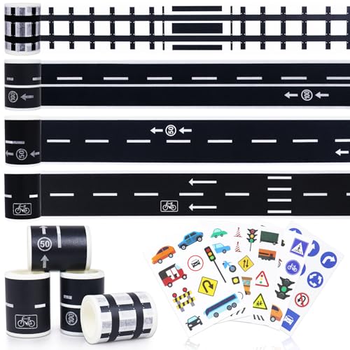 Oerphh 10 Stück Kinder Straße Washi Straßenband Tape DIY Eisenbahn Straßenverkehrsband mit Verkehrszeichen Aufkleber Eisenbahnen Klebeband für Boden,Wand,DIY Handwerk Aufkleber,Scrapbooking von Oerphh