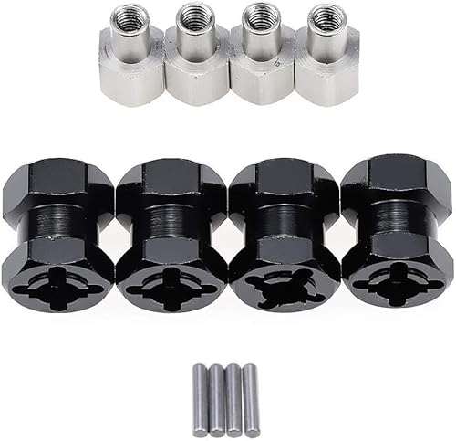 4 Stück 12 mm Aluminium-Sechskantnabe, 15 mm versetzte Verlängerung, Sechskant-Antriebsadapter, Kombinierer-Kupplungsumrüstung, kompatibel mit 1/10 RC Crawler Axial CC01 J Wrangler Wraith, Schwarz von Oeudire