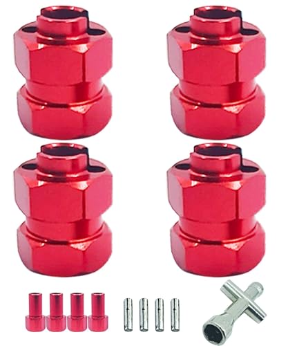 Oeudire Aluminiumlegierung 7 mm RC-Rad-Sechskant-Naben-Abstandshalter mit 9,5 mm Versatzverlängerung 4-teiliger Sechskant-Antriebsadapter for AXIAL SCX24 Upgrades Zubehör 1/24 RC Crawler Car(Rood) von Oeudire