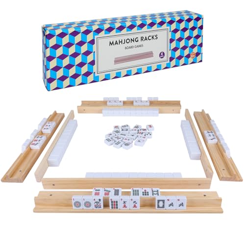 Offelec Mahjong-Racks aus Holz, Set mit 4 Tabletts für Mahjong-Spiel, Premium-Halterungen für Mahjong, mexikanischen Zug, Dominosteine und mehr Spielständer (inklusive magnetisch befestigten von Offelec