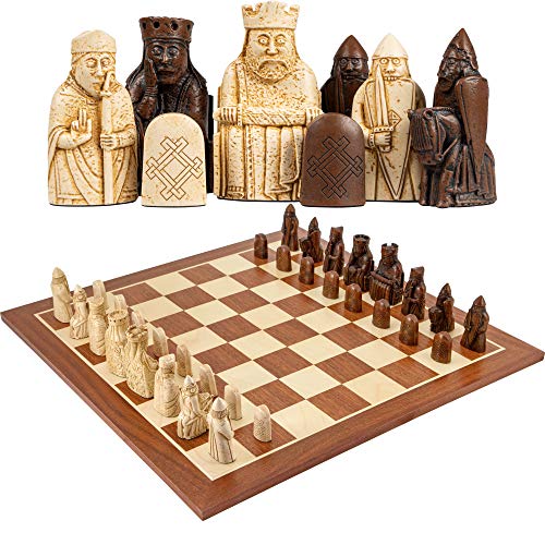 The Isle of Lewis Großes Mahagoni-Schach-Set von Official Isle of Lewis Chessmen