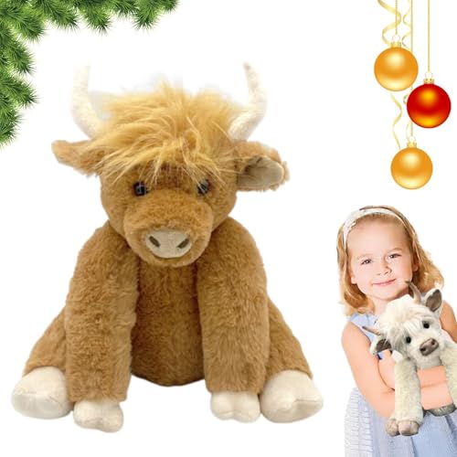 Theorbi Highland Cow Plush Toy, Realistic Highland Cow Stuffed Animal, Scottish Highland Cow Toy That Makes Sounds, Wearing Wreaths, Joints Can Move, Gifts for Boys Girls (Brown) von Oforest