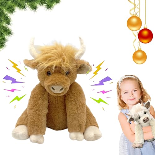 Theorbi Highland Cow Plush Toy, Realistic Highland Cow Stuffed Animal, Scottish Highland Cow Toy That Makes Sounds, Wearing Wreaths, Joints Can Move, Gifts for Boys Girls (Brown with Music) von Oforest