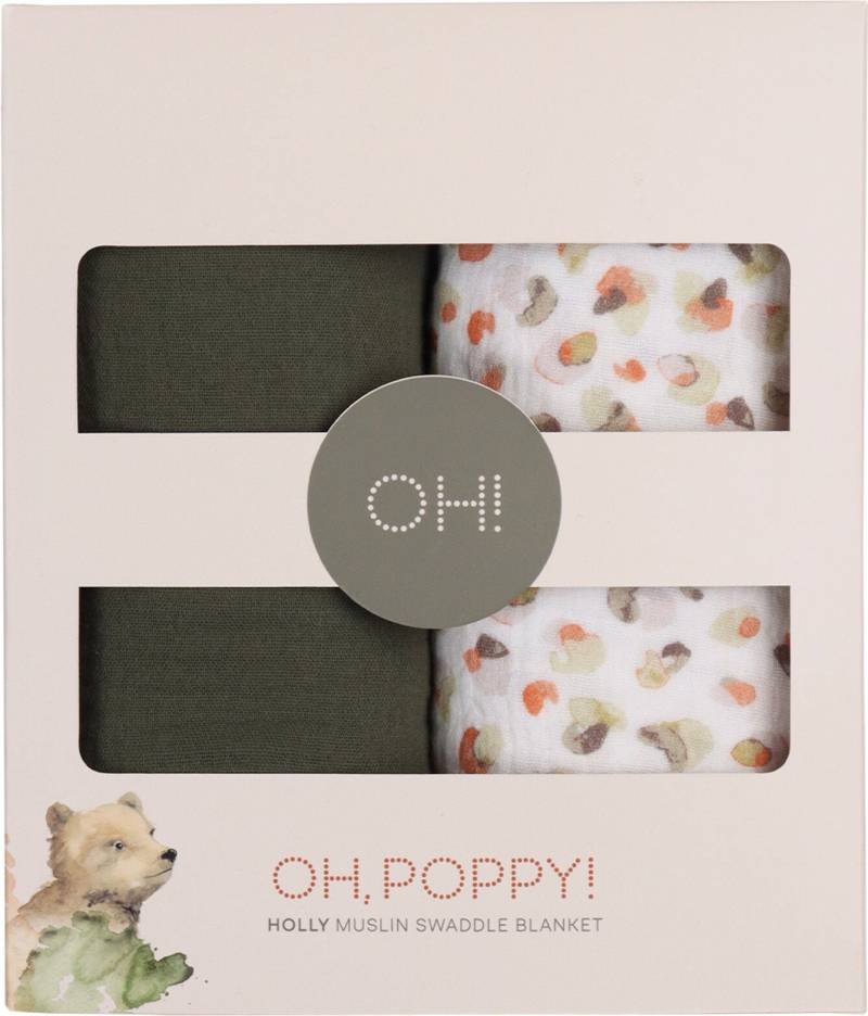 Oh, Poppy! Holly Musselin Decke 2er-Pack, Fresh Vanilla/ Forest Green von Oh, Poppy!