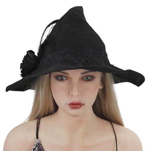 OhMill Zaubererhut Gothic Hexenhut Steampunk Magierhut Barock Retro Halloween Hut mit Rose Zubehör für Cosplay Karneval Maskerade Party von OhMill