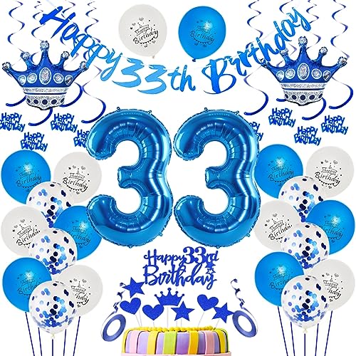 33. Geburtstag Dekoration Blau Luftballon 33.Geburtstag Blau 33. Tortendeko 33 Jahr Geburtstagsdeko Mann Blau 33 Jahr Mannn Geburtstagsdeko Blau 33. Mannn Party Deko 33 Jahr Dekoration Blau von Ohaoduo