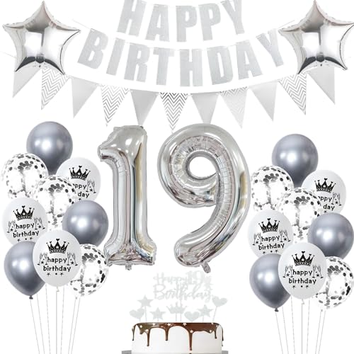 Geburtstagsdeko 19 Jahr Silber - Luftballons und Ballon für 19. Geburtstag - Party Dekoration für Mädchen und Jungen - Tortendeko Geburtstagsdeko 19 Jahr Silber - Luftballons und Ballon für 19. Geburtstag - Party Dekoration für Mädchen und Jungen - Tortendeko von Ohaoduo