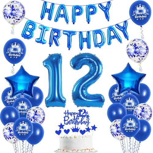 Luftballons 12. Geburtstag Dekoration junge blau happy birthday 12th Geburtstag Party Deko Set 12 geburtstag deko junge 12 jahre geburtstag jungen deko blau Folienballons 12 geburtstag junge deko(12) von Ohaoduo